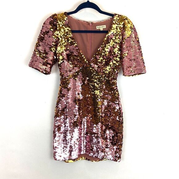 For Love & Lemons Sparklers pink & yellow Sequin Mini party Dress - Picture 2 of 6